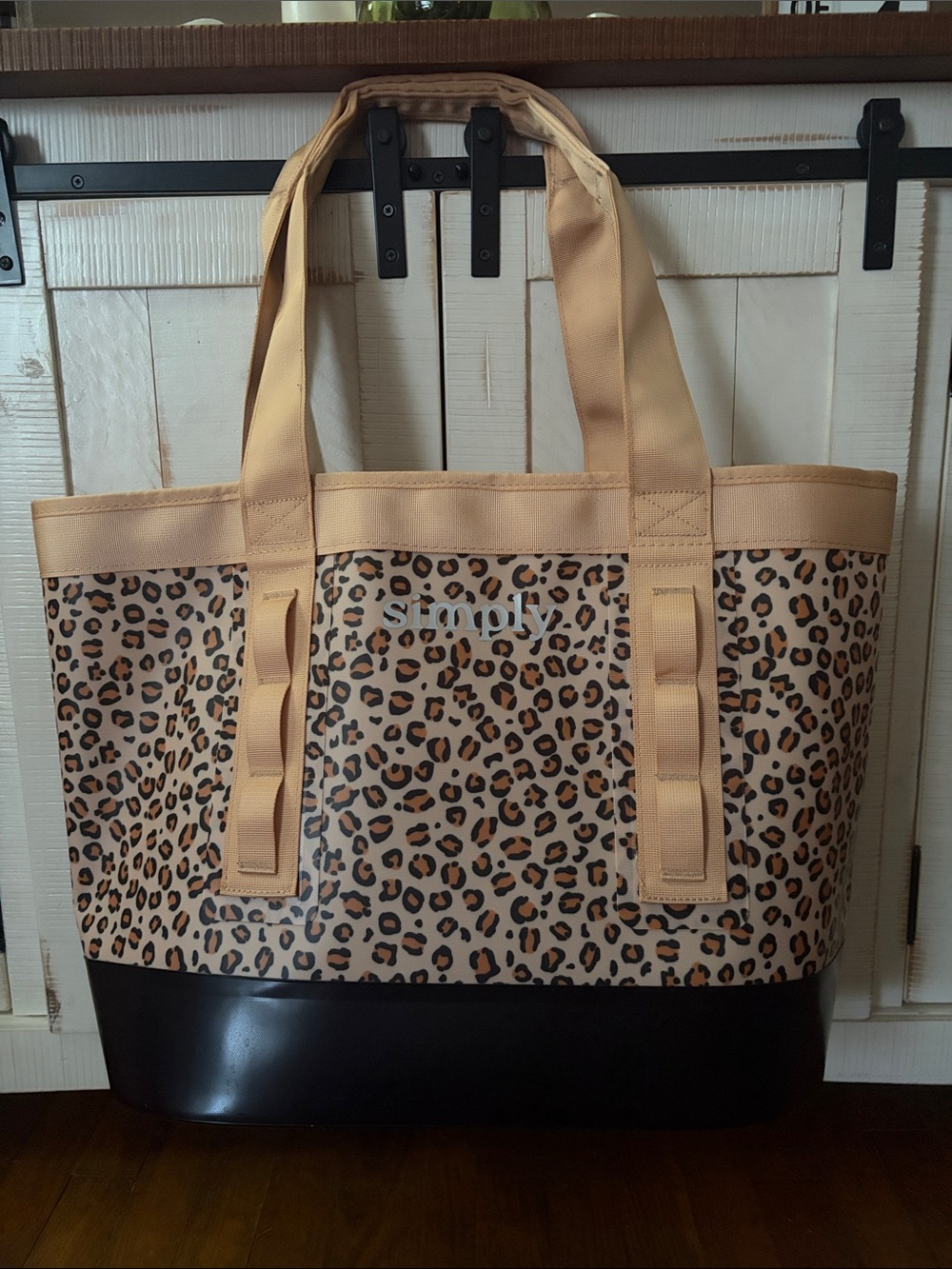 Simply Leopard Print Beige Tote Bag with Black Base